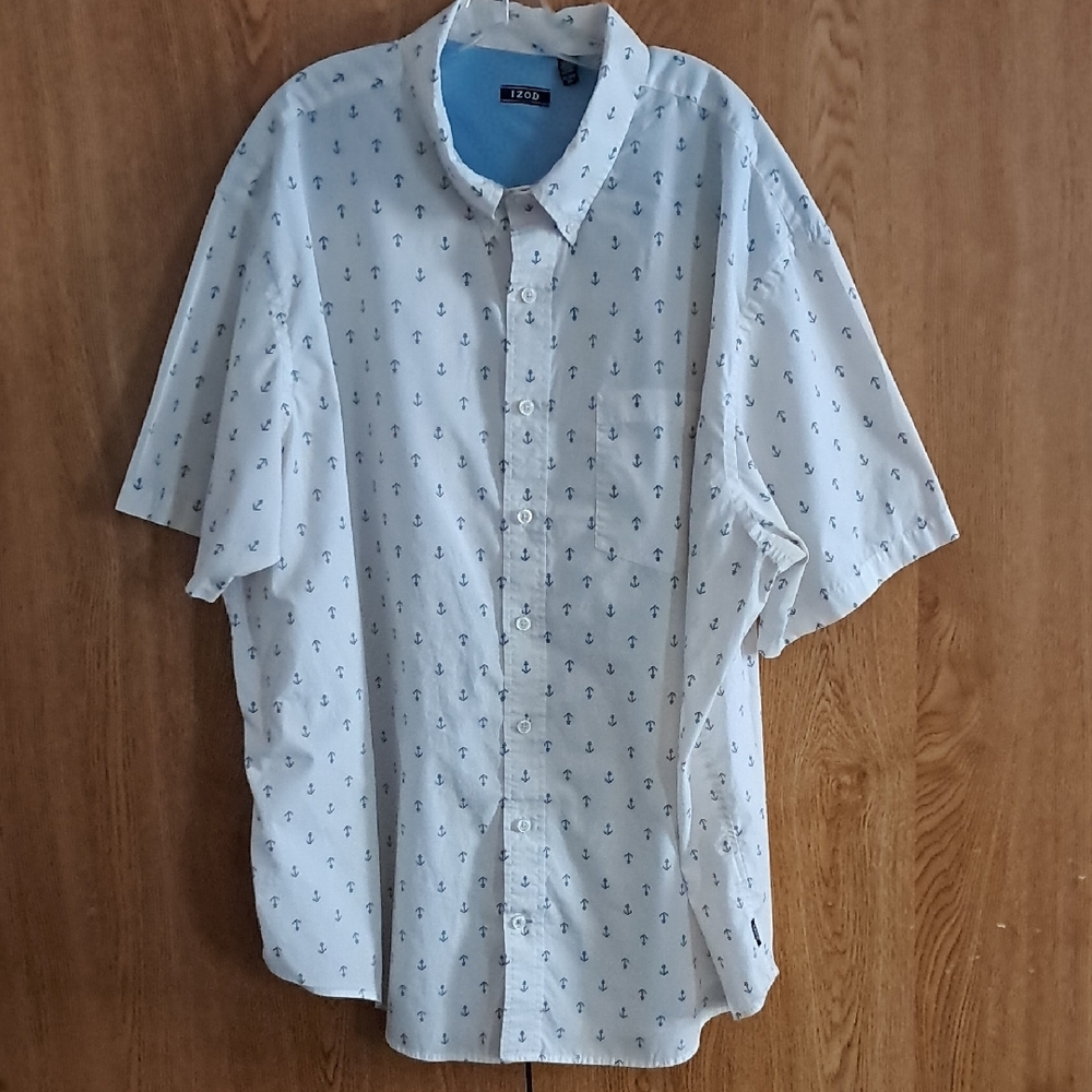 Izod White and Blue Casual Button Down Shirt
